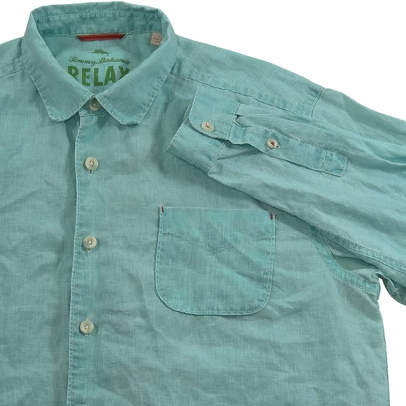Tommy Bahama Relax Sea Glass Breezer Linen Shirt Turquoise Blue LS Mens Large - Picture 1 of 8